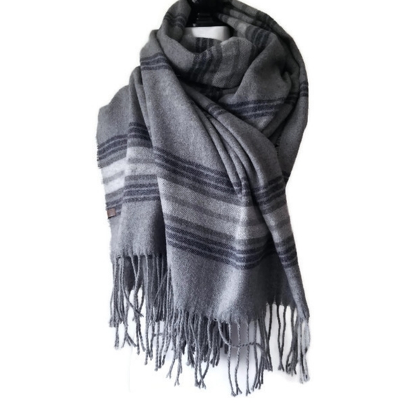 Roots scarf men's oversized wool blend gray blue - Picture 1 of 5